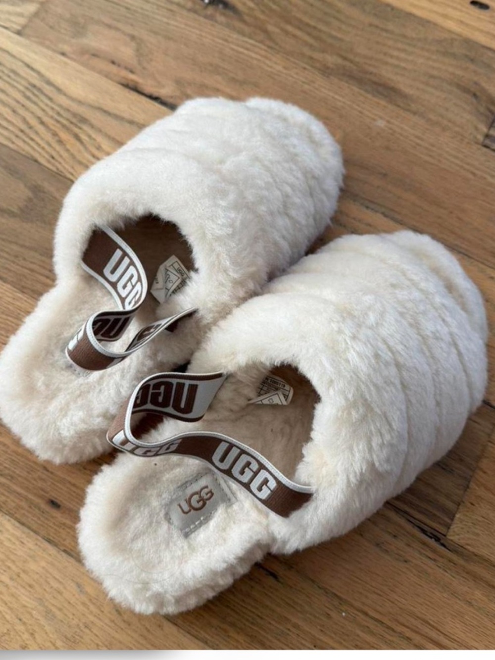 UGG Shearling Slide Slippers in Cream and Brown